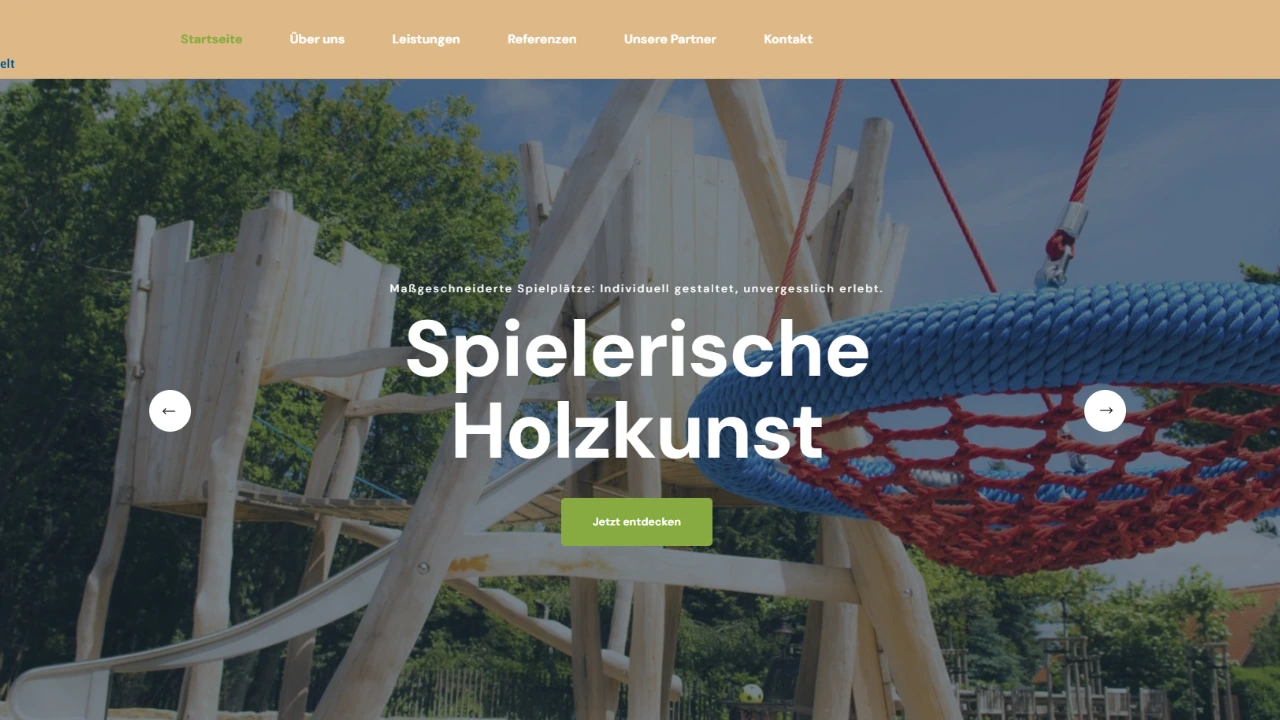 Website-Ausschnitt: Spielplatzausrüstung & Verleih